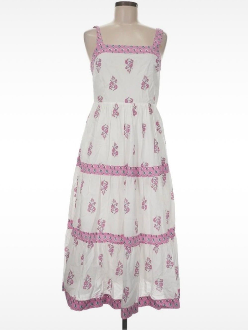 J. Crew White Maxi Dress with Pink Floral Trim